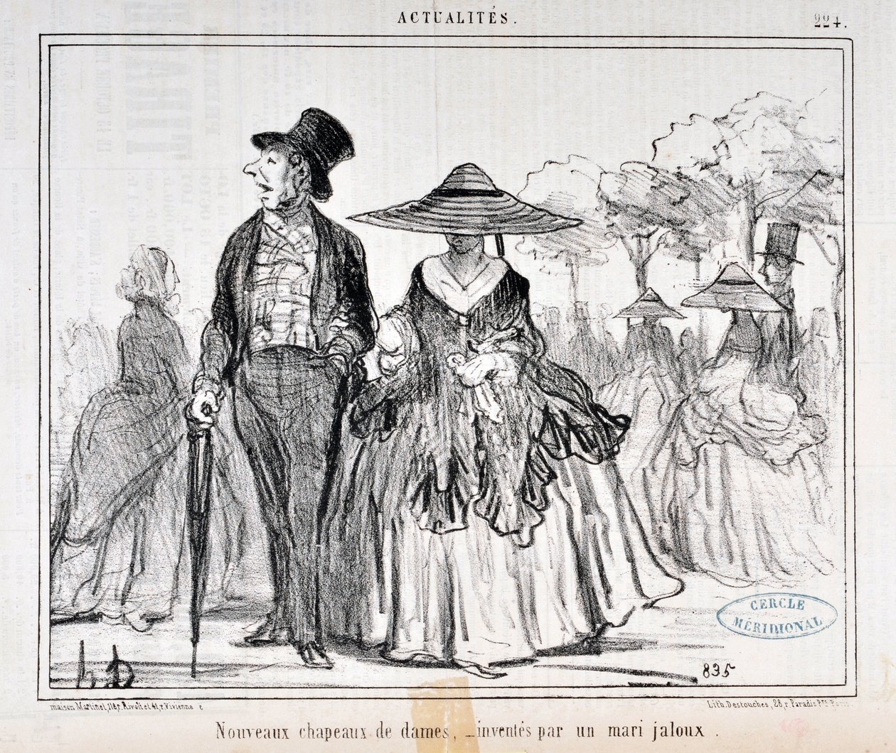 Obra de Honore Daumier (1808-1879) Charivari data de 1855: Serie Actualites "Nouvelles chapéus de dames, inventes par un mari jaloux" MUSEE DES BEAUX ARTS - PALAIS LONGCHAMP, MARSEILLE de Honoré Daumier