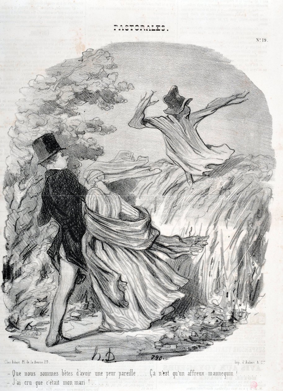 Obra de Honore Daumier (1808-1879). Charivari remonta a 1845: Serie PASTORALES "Como somos bons em ter tanto medo... "Eu pensava que ele era meu marido!" MUSEU DE BELAS ARTES - PALÁCIO LONGCHAMP, MARSEILLE de Honoré Daumier