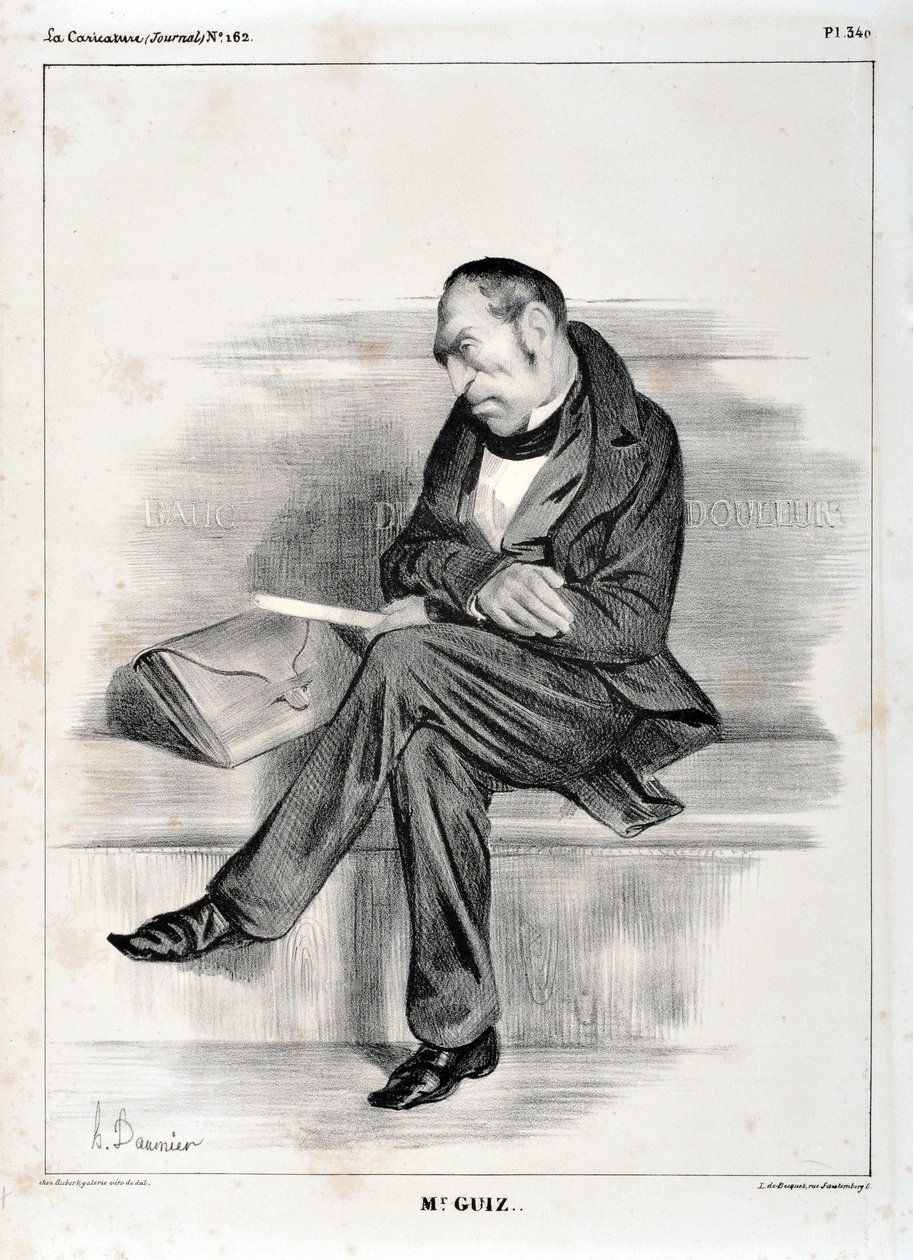 Obra de Honore Daumier (1808-1879). Charivari data de 1833: Serie Celebrites de la caricature "M. Guiz...". MUSEU DE BELAS ARTES - PALÁCIO LONGCHAMP, MARSEILLE de Honoré Daumier