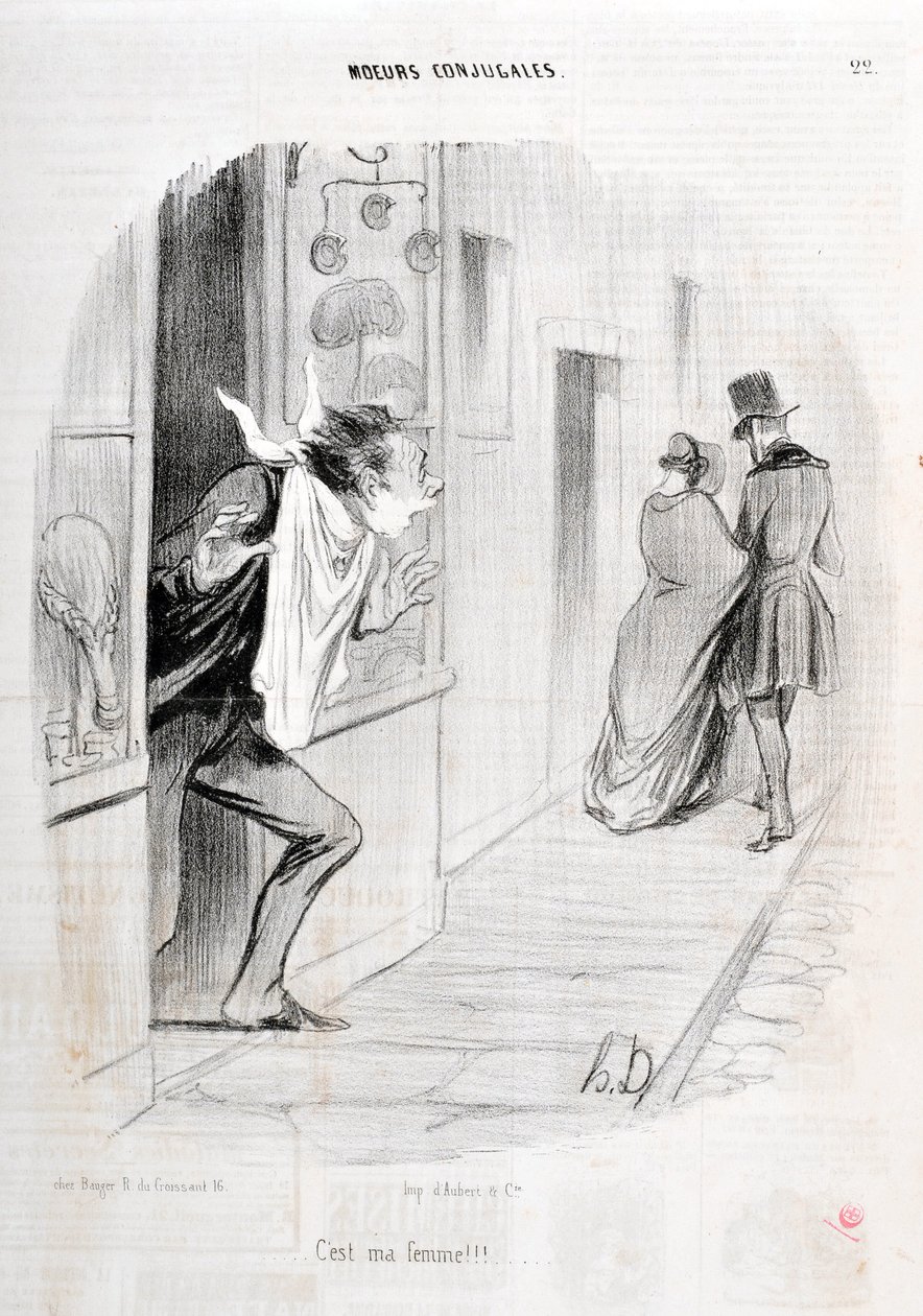 Obra de Honore Daumier (1808-1879). Charivari data de 1840 Serie MORIES CONJUAL "É a minha mulher!!! "MUSEU DE BELAS ARTES - PALÁCIO LONGCHAMP, MARSEILLE de Honoré Daumier