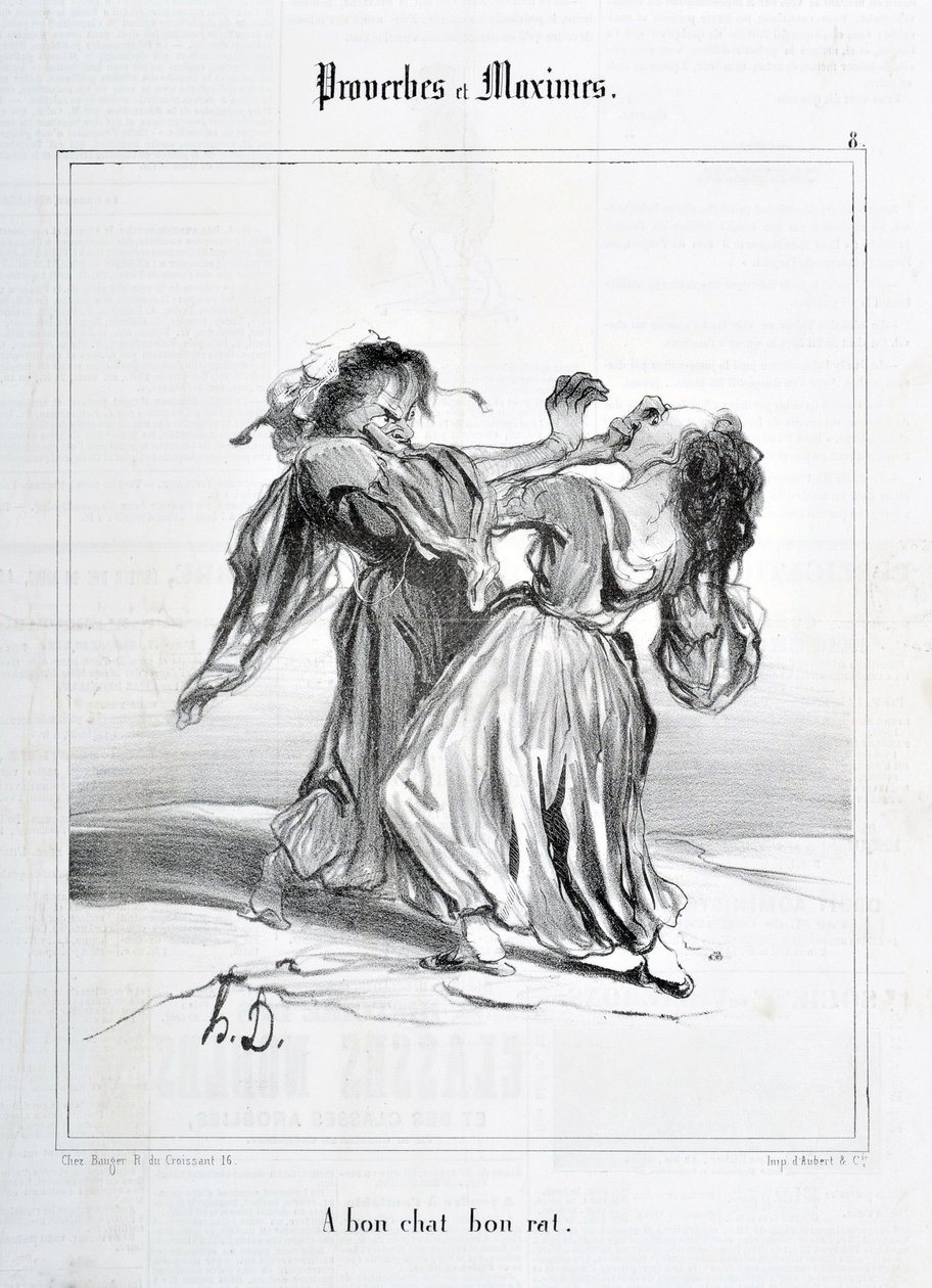 Obra de Honore Daumier (1808-1879). Charivari data de 1840: Serie PROVERBES ET MAXIMES "A bon cat bon rat rat" MUSEE DES BEAUX ARTS - PALAIS LONGCHAMP, MARSEILLE de Honoré Daumier