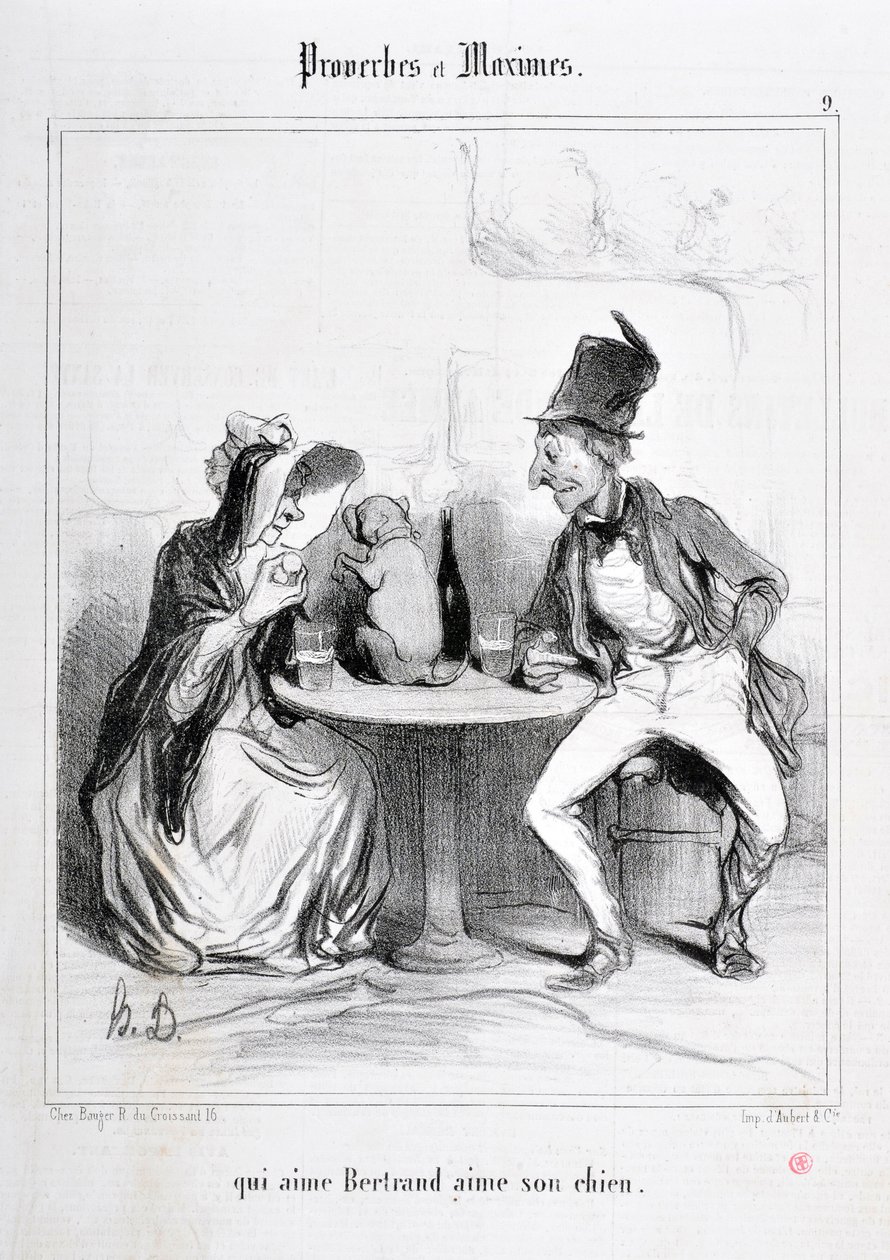 Obra de Honore Daumier (1808-1879). Charivari data de 1840: Serie PROVERBES ET MAXIMES "qui aime Bertrand aime son chien" MUSEE DES BEAUX ARTS - PALAIS LONGCHAMP, MARSEILLE de Honoré Daumier