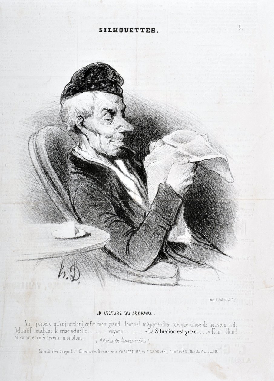 Obra de Honore Daumier (1808-1879). Charivari data de 1840: Serie SOUXETTES "La lecture du journal" MUSEE DES BEAUX ARTS - PALAIS LONGCHAM de Honoré Daumier