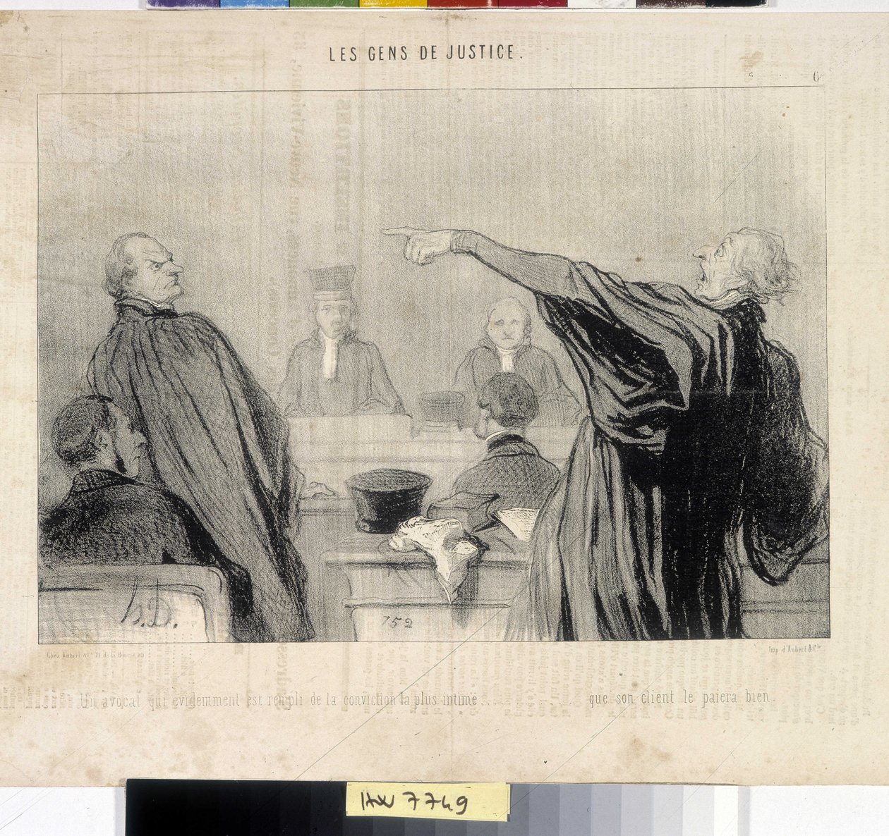 Obra de Honore Daumier (1808-1879). Charivari data de 1845: Serie LES PEANS DE JUSTIÇA. "Um advogado que está obviamente cheio da mais íntima convicção... que o seu cliente lhe pagará bem" MUSEE DES BEAUX ARTS - PALAIS LONGCHAMP, MARSEILLE Ext de Honoré Daumier