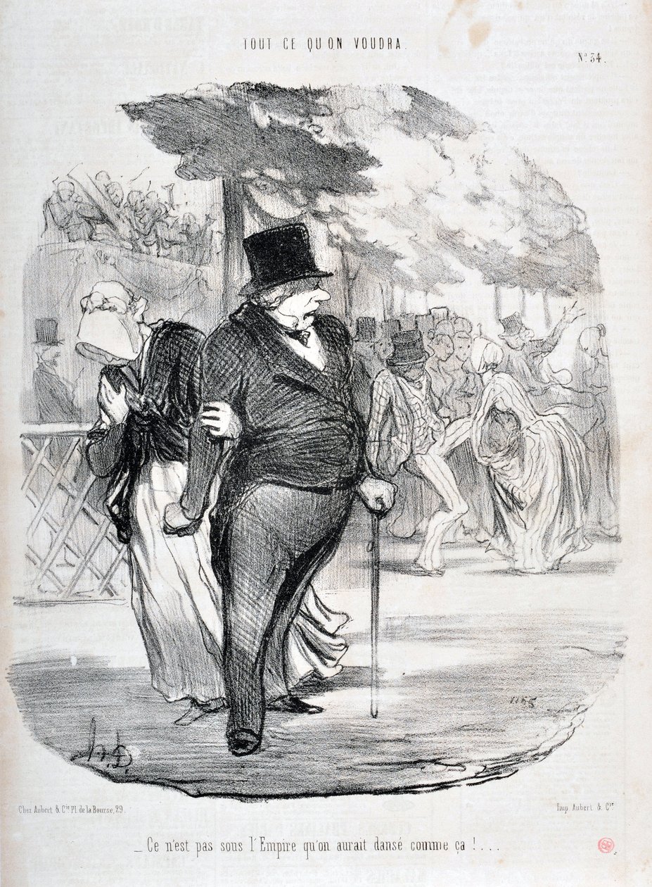 Obra de Honore Daumier (1808-1879). Charivari data de 1849: Serie TUDO O QUE VOCÊ DANÇARÁ "Não é sob o Império que nós dançaríamos assim!..." MUSEU DE BELAS ARTES - PALÁCIO LONGCHAMP, MARSEILLE de Honoré Daumier