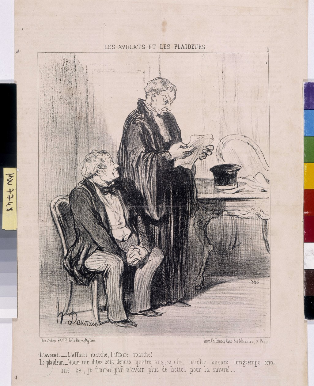 Obra de Honore Daumier (1808-1879). Charivari data de 1851: Serie LES Avocats et les litigants. "O advogado - o caso funciona, o caso funciona! A litigante - Você me diz isso há quatro anos se ela ainda estiver andando tanto tempo que eu vou acabar tendo m de Honoré Daumier