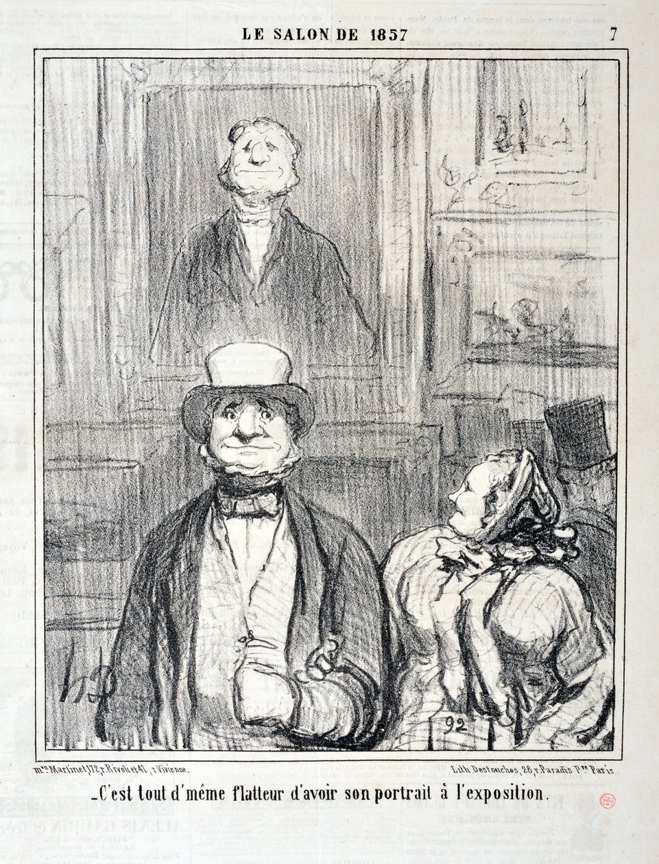 Obra de Honore Daumier (1808-1879). Charivari data de 1857: Serie SALON DE 1857 "- Ainda é lisonjeiro ter o seu retrato na exposição" MUSEE DES BEAUX ARTS - PALAIS LONGCHAMP, MARSEILLE de Honoré Daumier