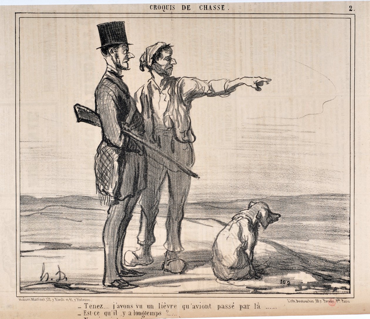 Obras de arte de Honore Daumier (1808-1879) Charivari data de 1857: Serie sketches de chasse "Hold... j