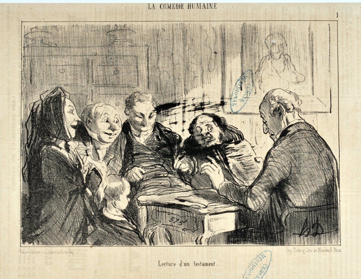 Obra de Honore Daumier (1808-1879). Em "Le Charivari" de 20 de Dezembro de 1853: Serie LA COMEDIE HUMAN "Lecture d