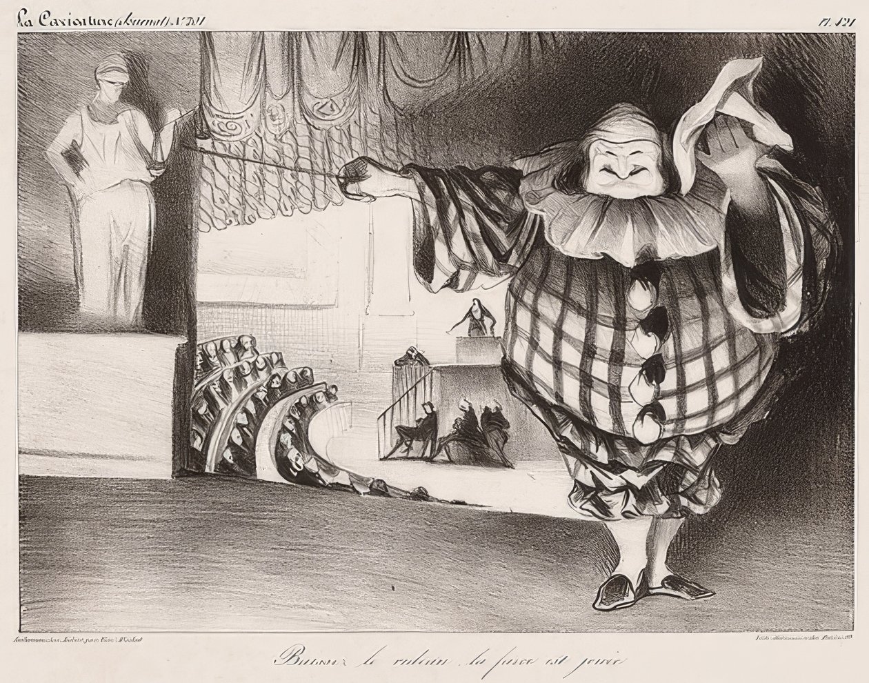 Abaixe a cortina, La Farce est Jouée - Senkt den Vorhang, die Posse ist (a partir de: La Caricature no 201, 11.09.1834). 1834 de Honoré Daumier