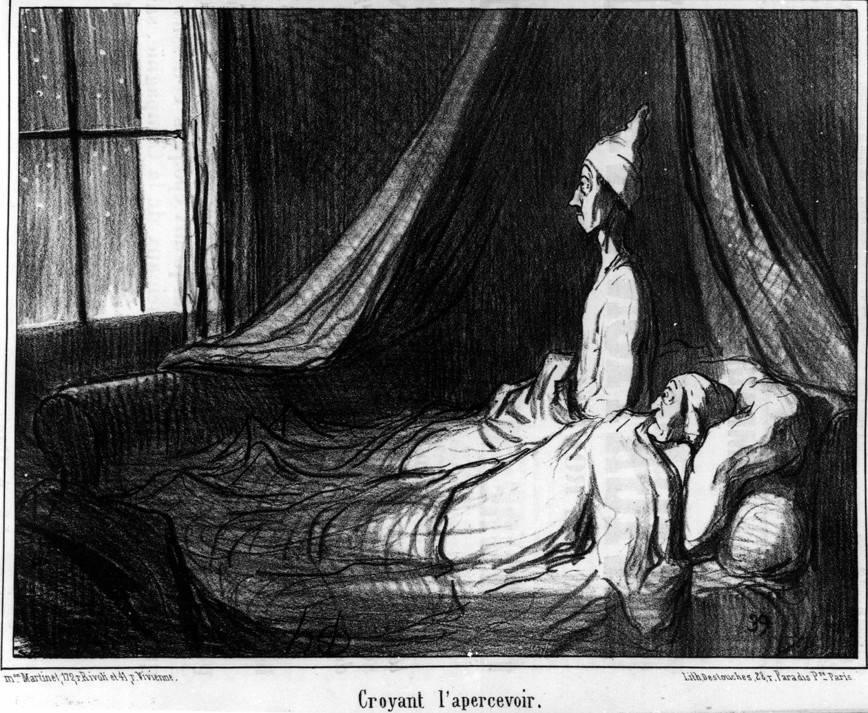 Acreditando vê-lo, caricatura de Honore Daumier (1808-1879). "Charivari". de Honoré Daumier