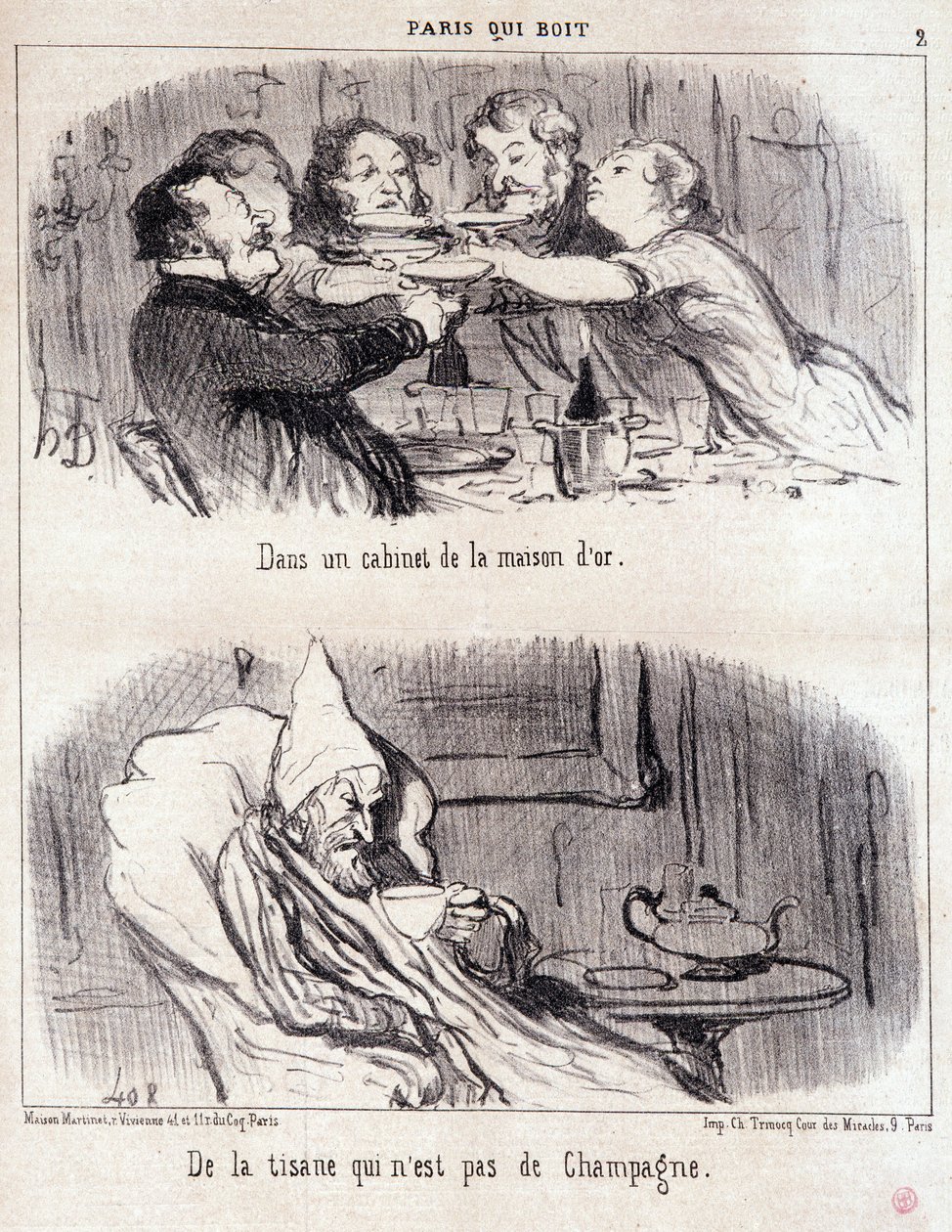 Desenho animado sobre abuso gastronómico. Serie "Paris qui bebe": "num armário da casa d