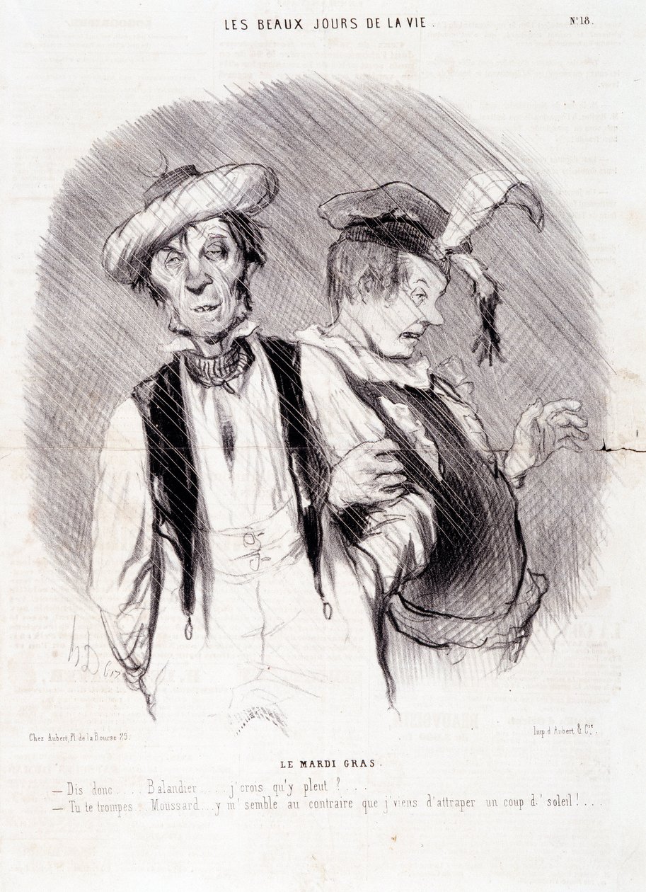 Desenho animado sobre dois alcoólicos: A série "Les Beaux Days de la Vie": "Le Mardi Gras...". Gravação por Honore DAUMIER (1808-1879). Extracto do jornal "Le Charivari" de 9 de Agosto de Honoré Daumier