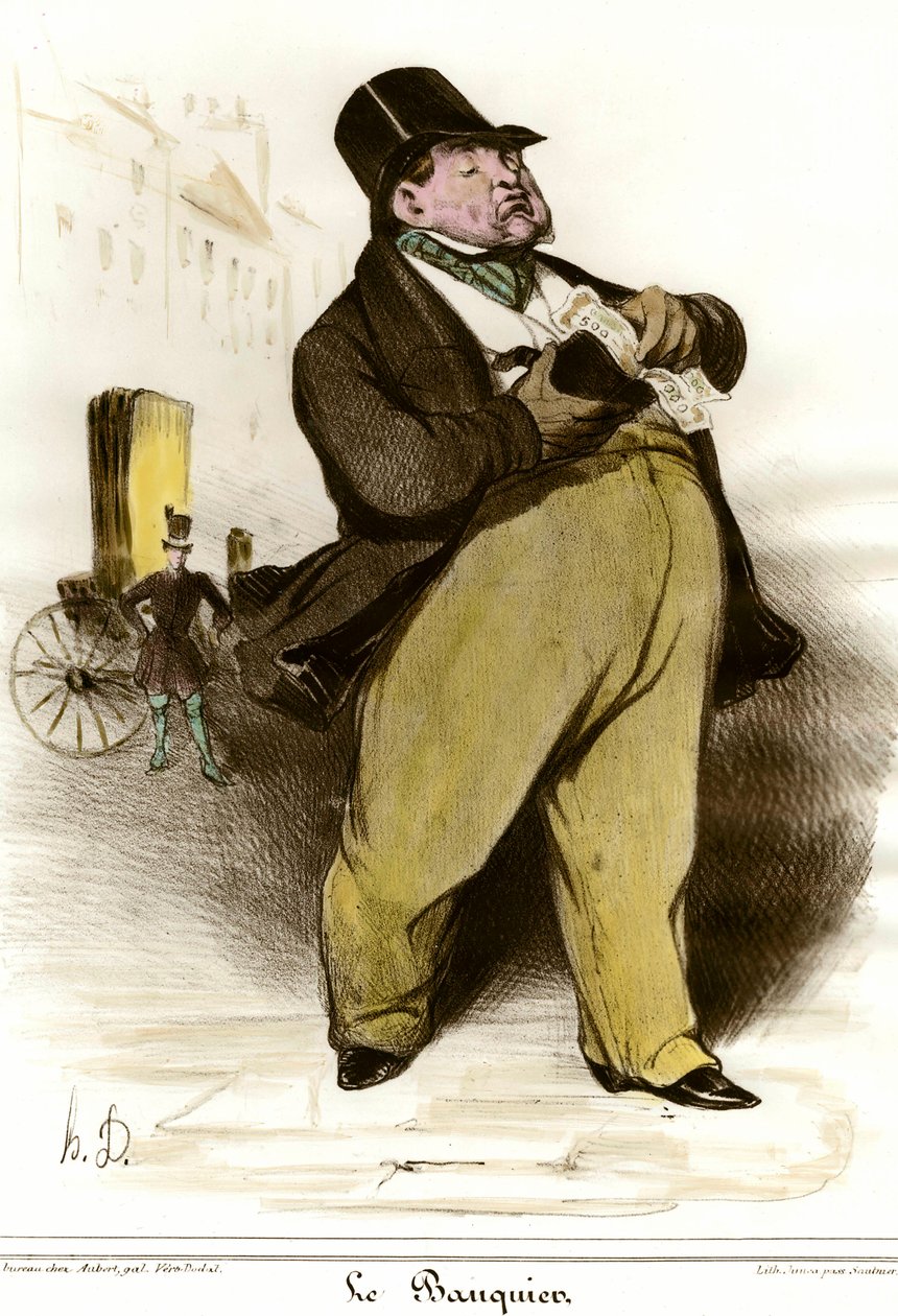 Desenho animado de Sorteio Bancário de Honore Daumier (1808-1879) de "The Charivari" 1835. Coleção particular de Honoré Daumier