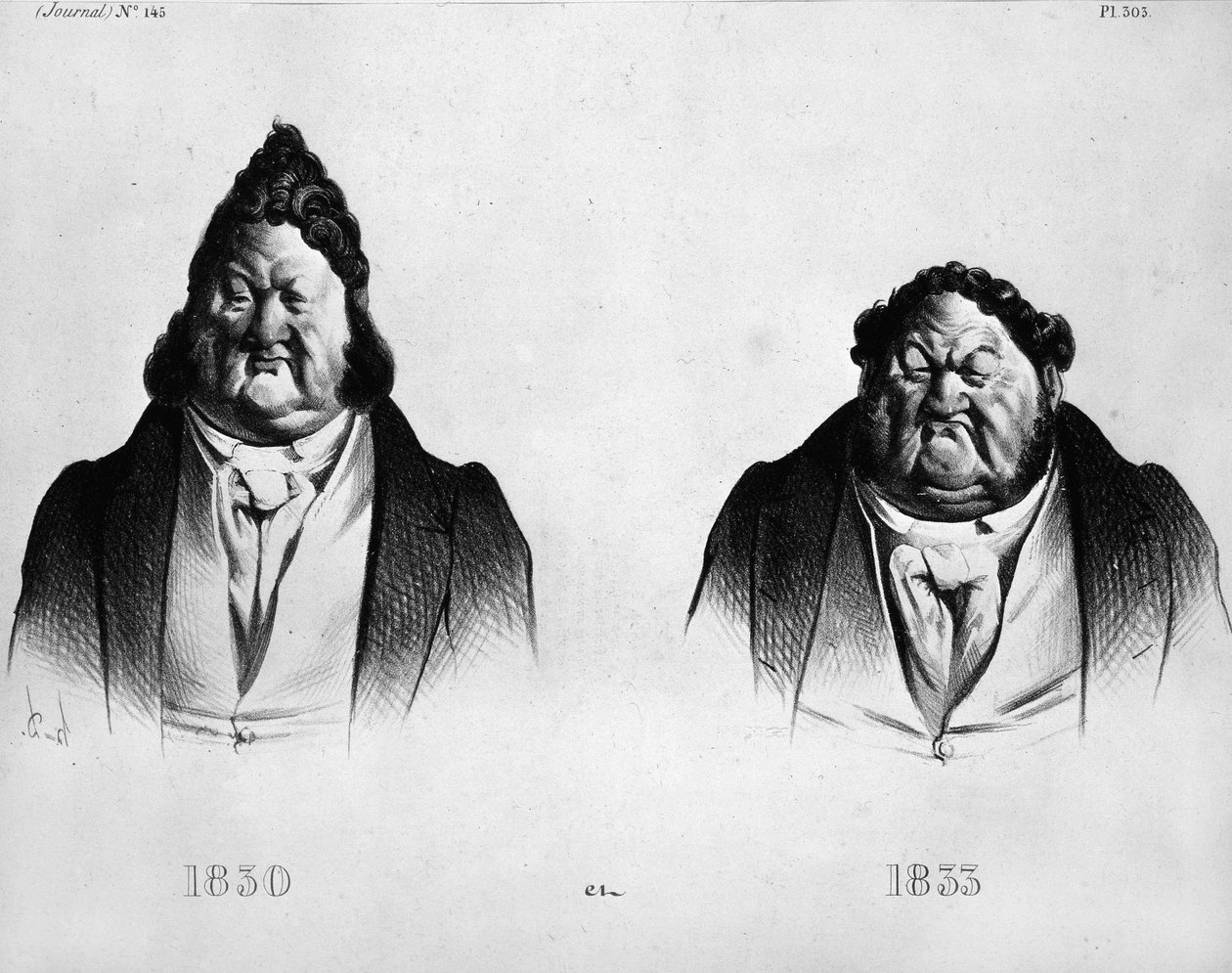 Cartoon on Louis Philippe I (1773 - 1850) por Daumier (1808 - 1879) - em "Journal", No. 145. Gravado por volta de 1833 de Honoré Daumier