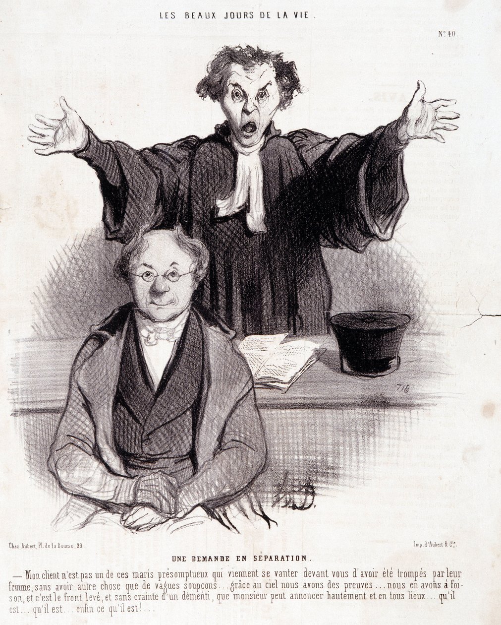 Desenho animado sobre divórcios: Série "Os Bons Dias da Vida": "Um pedido de separação...". Gravação por Honore DAUMIER (1808-1879). Extracto do jornal "Le Charivari" de 29 de Janeiro de Honoré Daumier