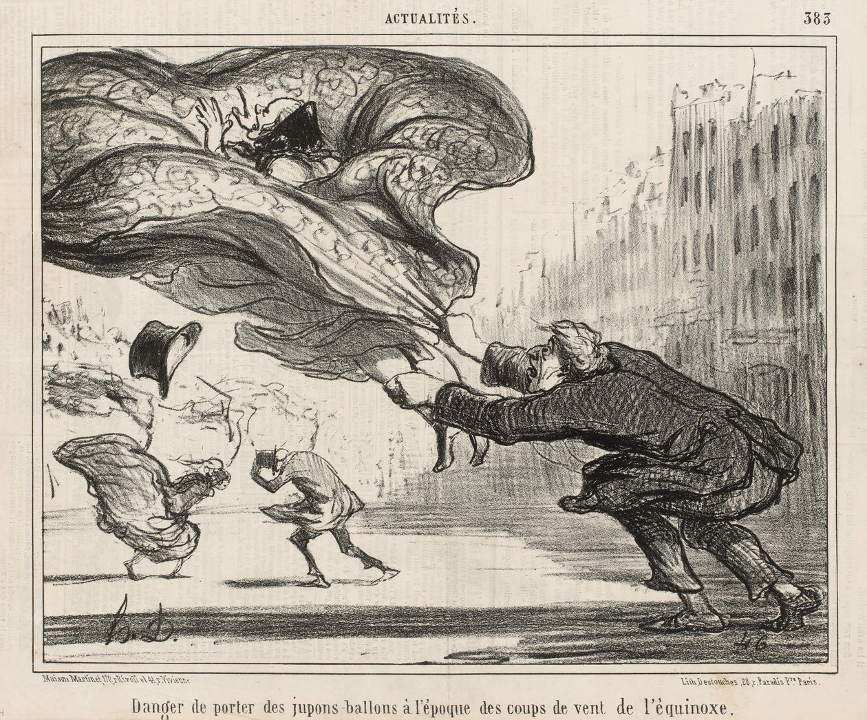 Perigo de usar saiotes durante o vendaval do equinócio, publicado em 3 de abril de Honoré Daumier