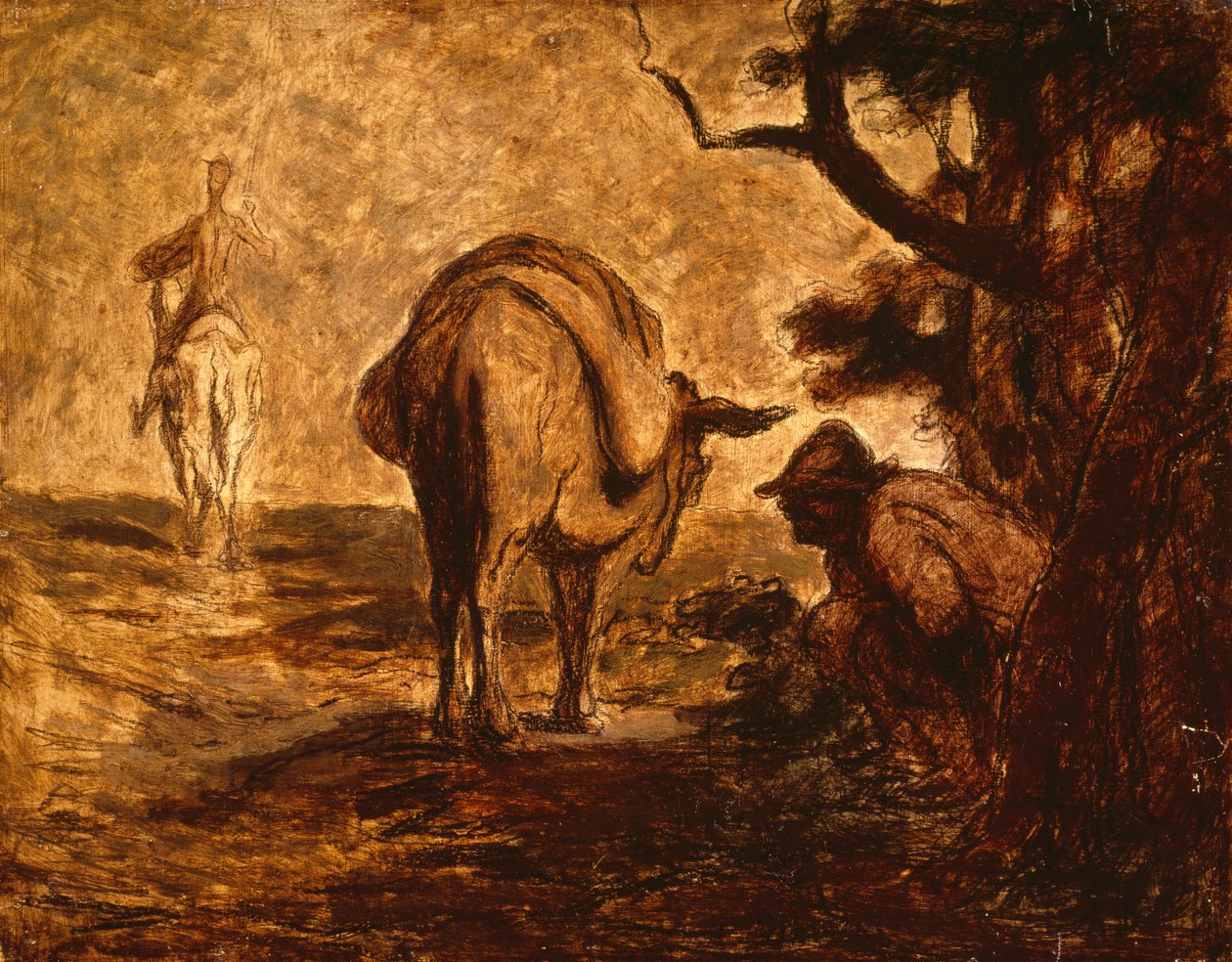 Dom Quixote e Sancho Pança, aliviando-se, c. 1855 de Honoré Daumier