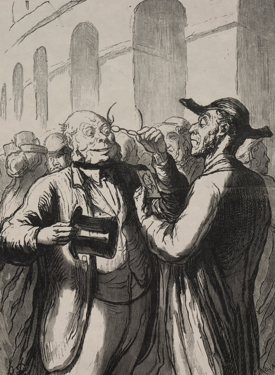 Exposição Universal: Inspecionando fotografias em catracas. de Honoré Daumier