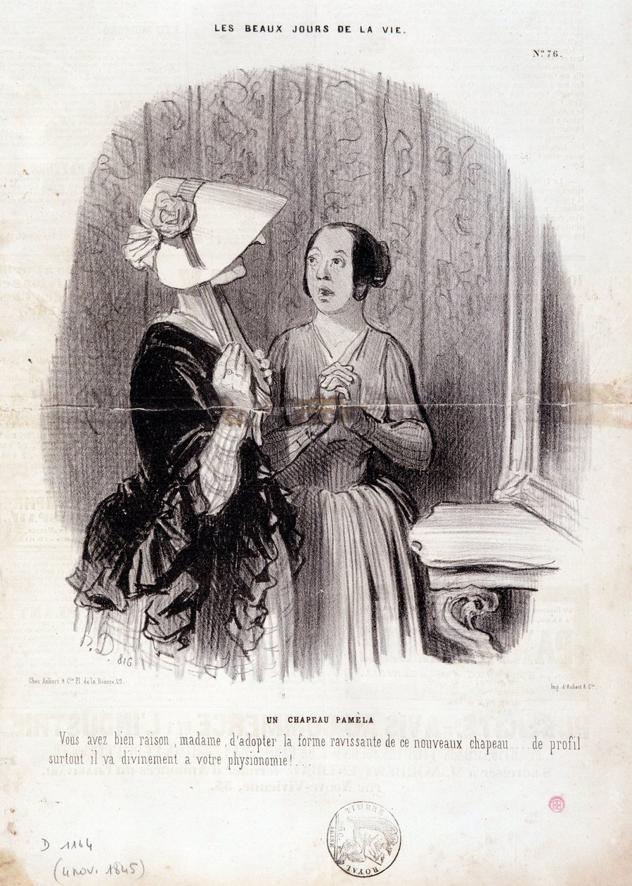 Desenho animado da moda. Série "The Beautiful Days of Life": "Um chapéu Pamela..." no dia 4 de Novembro. de Honoré Daumier