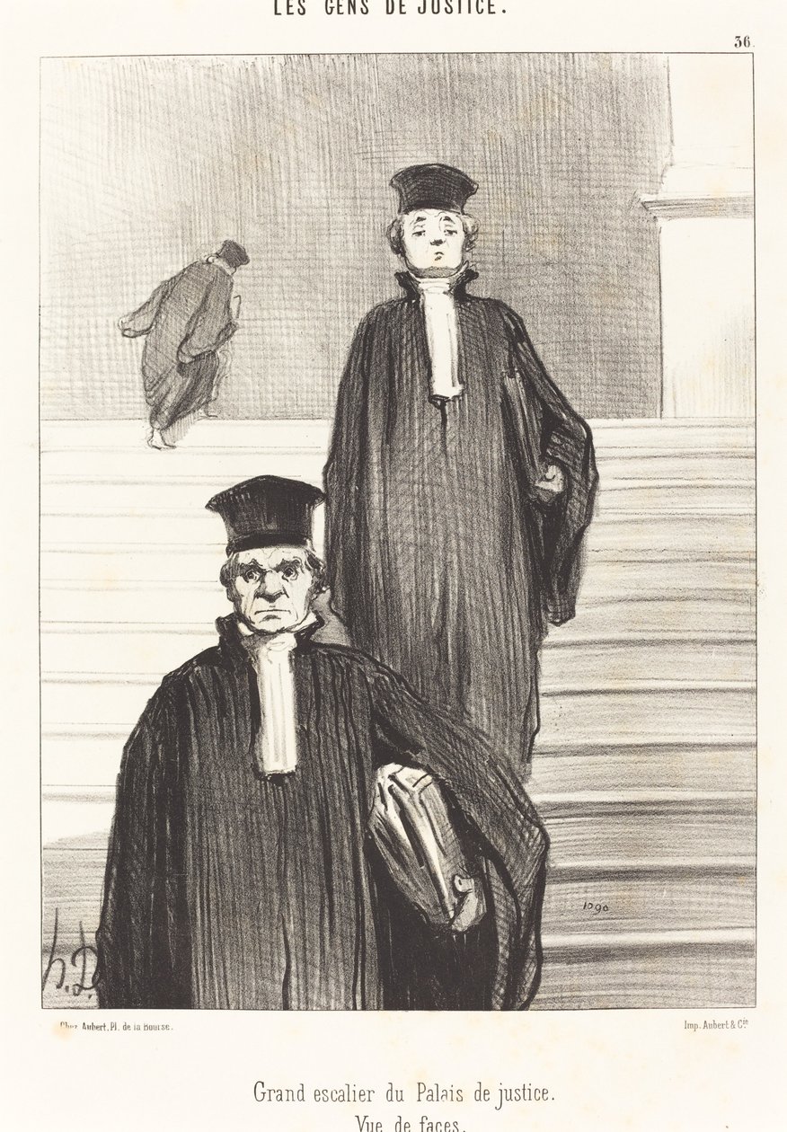 Grand escalier du Palais de justice. Vista de rosto de Honoré Daumier