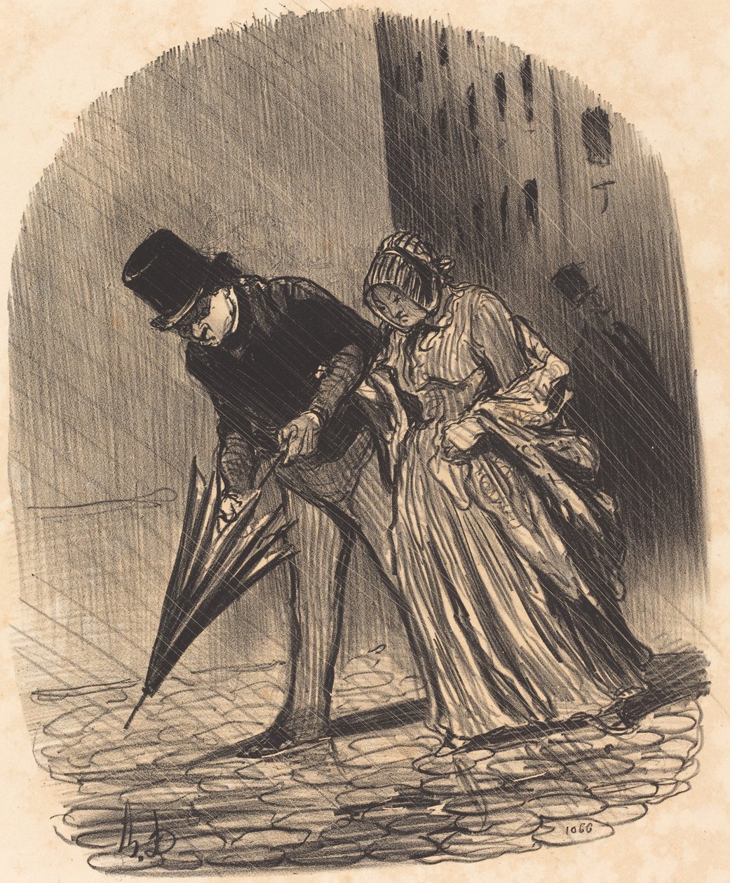 Desvantagem de um guarda-chuva com molas muito complicadas de Honoré Daumier