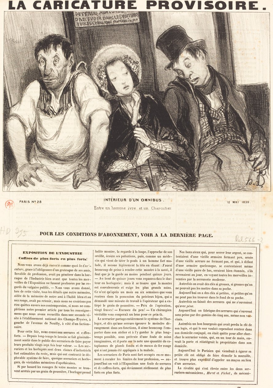 Interior de um ônibus de Honoré Daumier