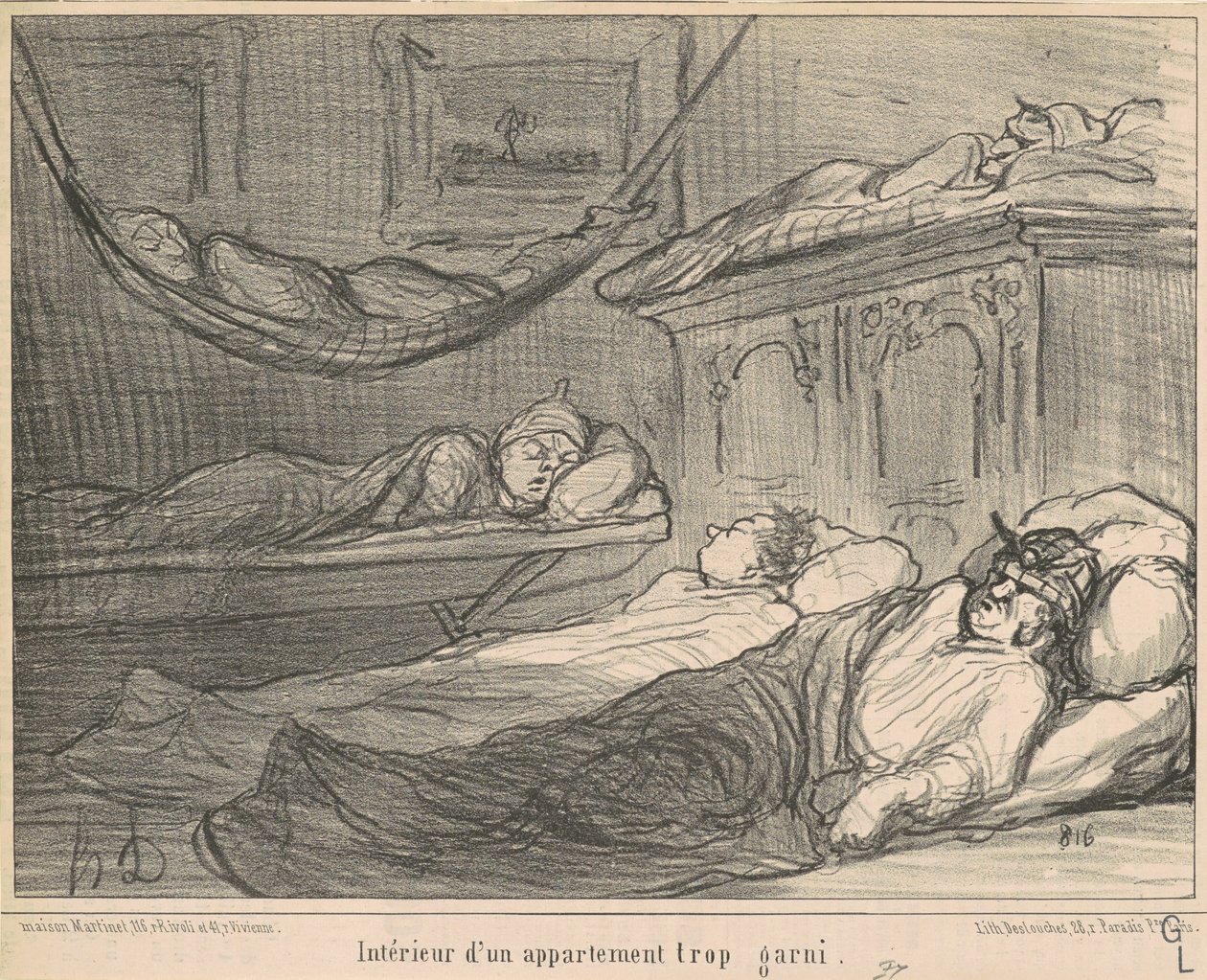 O interior de um apartamento estofado... de Honoré Daumier