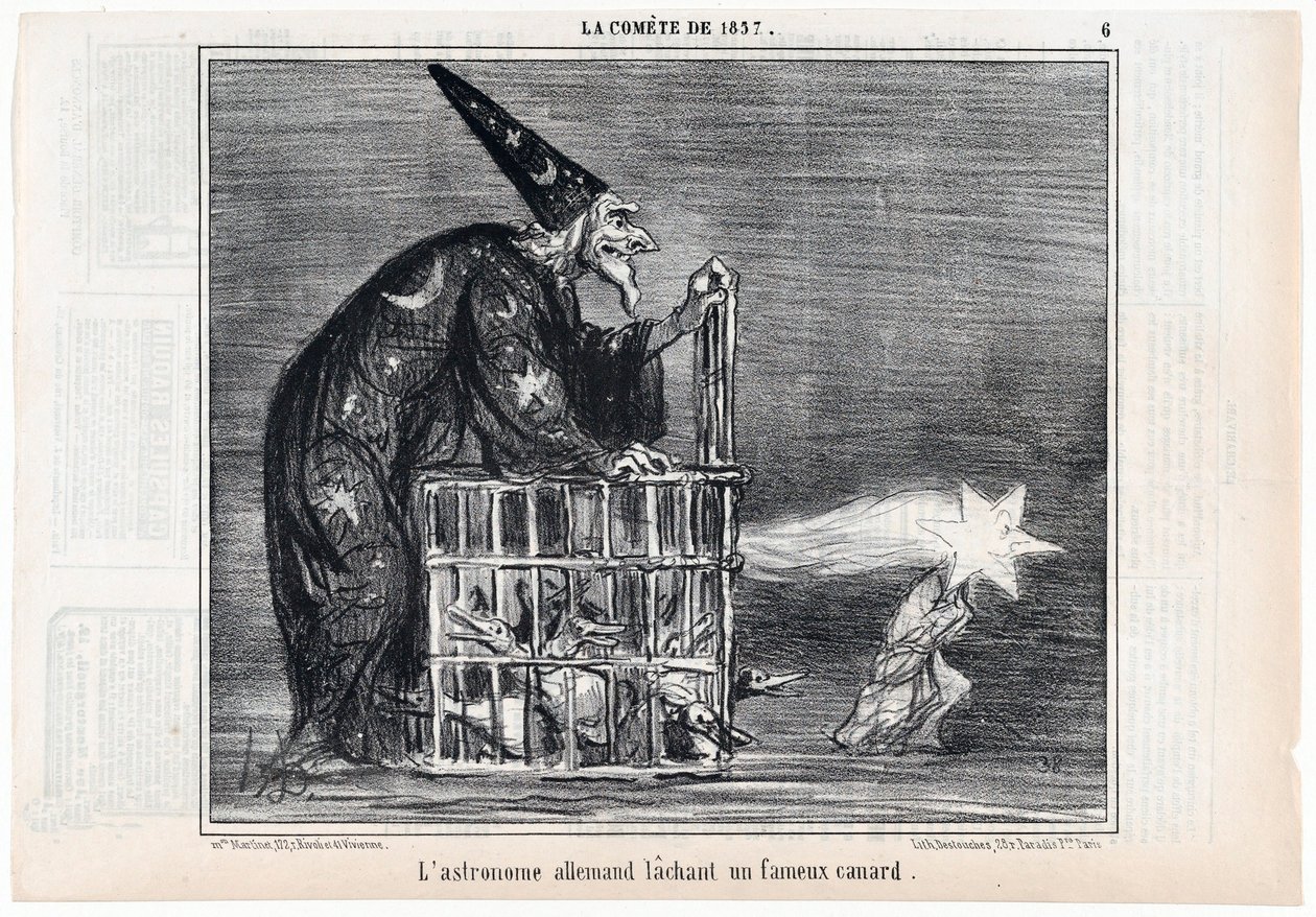 O Cometa de 1857, O astrônomo alemão liberando um pato famoso, de Le Charivari, pub. 1858. de Honoré Daumier