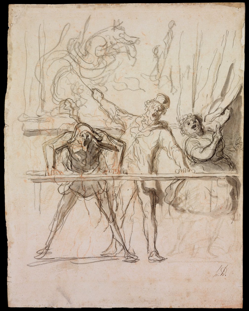La Parade - The Side-Show - Daumier, Honore (1808-1879) - 1865 - Giz preto, aquarela sobre papel - 39,8x30,4 - Szepmuveszeti Muzeum, Budapeste de Honoré Daumier