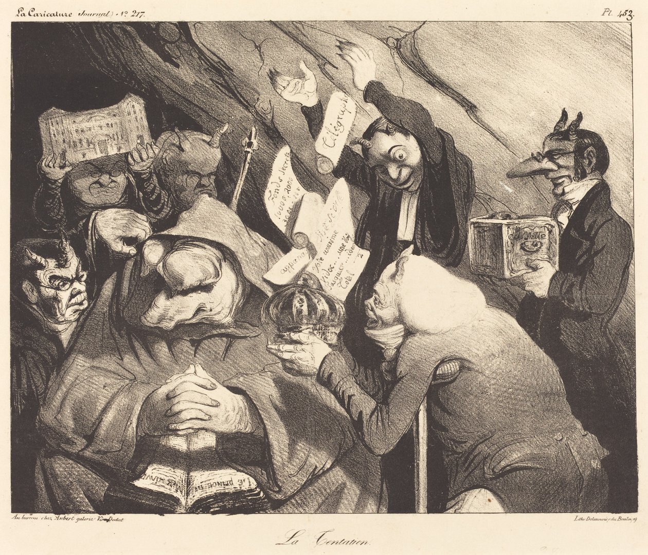 A tentação, paródia de uma pintura de Teniers de Honoré Daumier
