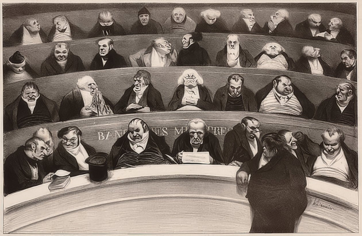 Le Ventre legislatif. Aspectos dos bancos ministérios da Câmara dos Deputados de 1834 - A barriga legislativa. Vista das bancadas do gabinete da câmara não prostituta de 1834. 1834 de Honoré Daumier