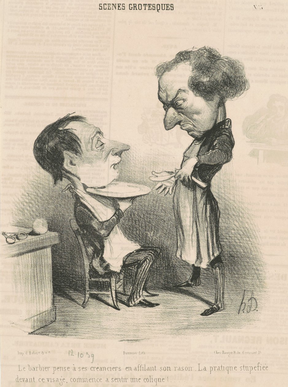 O barbeiro pensa em seus credores... de Honoré Daumier