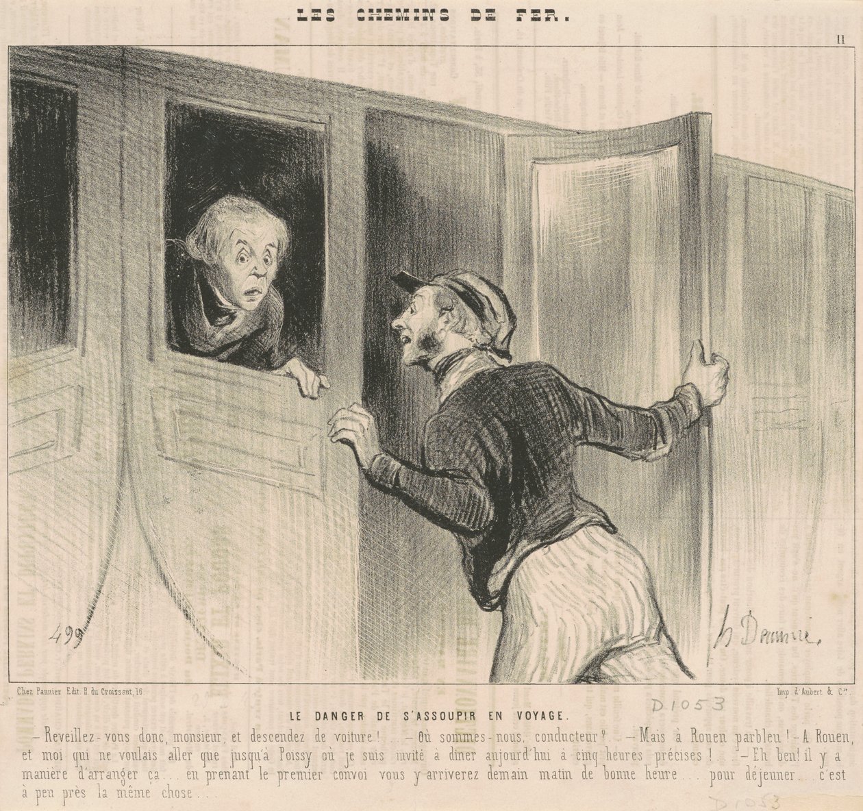 O perigo de cochilar durante a viagem de Honoré Daumier