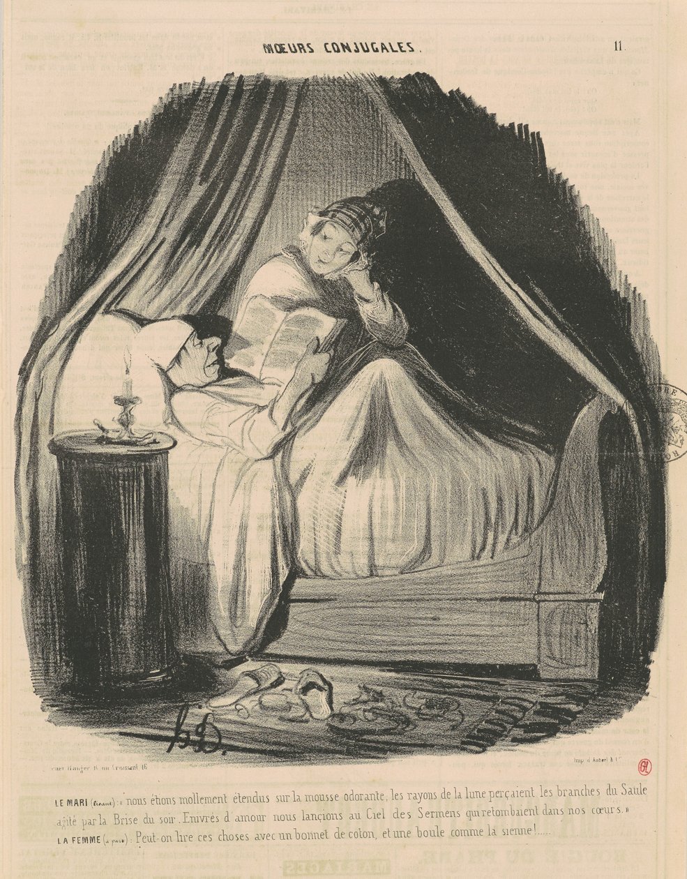 O marido lendo: estávamos deitados frouxamente... de Honoré Daumier