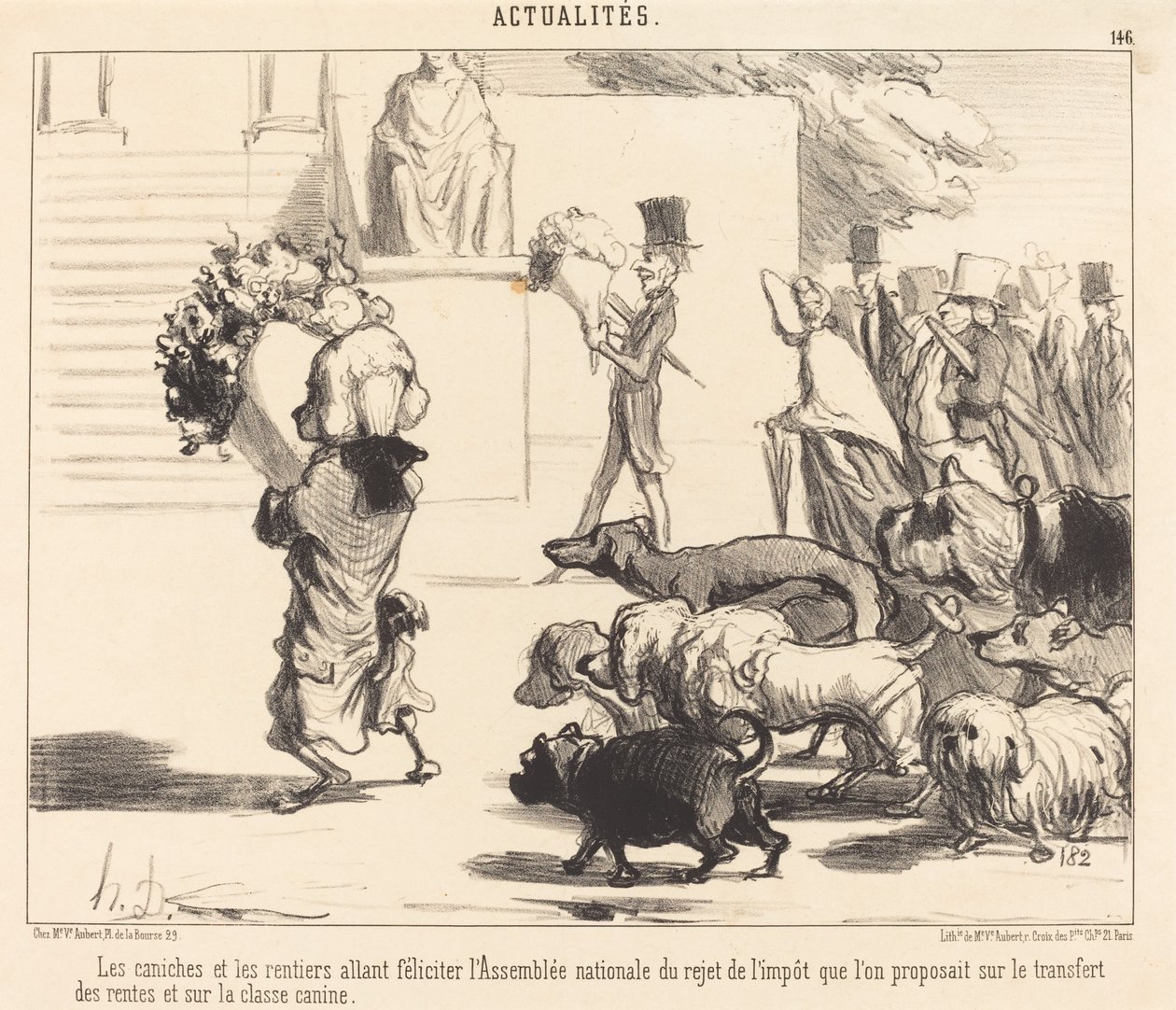 Poodles e pensionistas vão felicitar a Assembleia... de Honoré Daumier