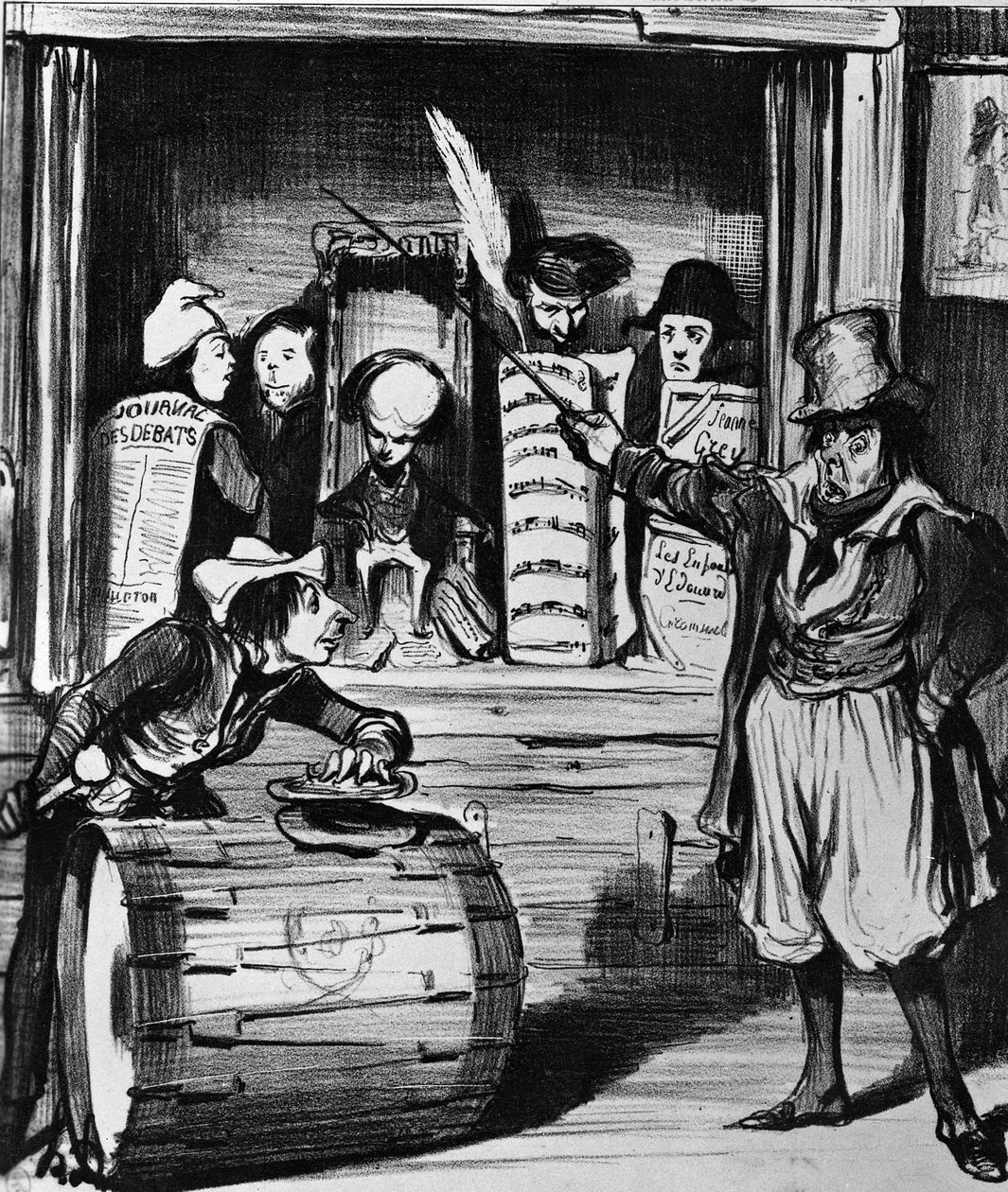 &39;Les Saltimbanques&39;, ilustração da revista &39;The caricature&39;, 28 de abril de 1839 (lito) de Honoré Daumier