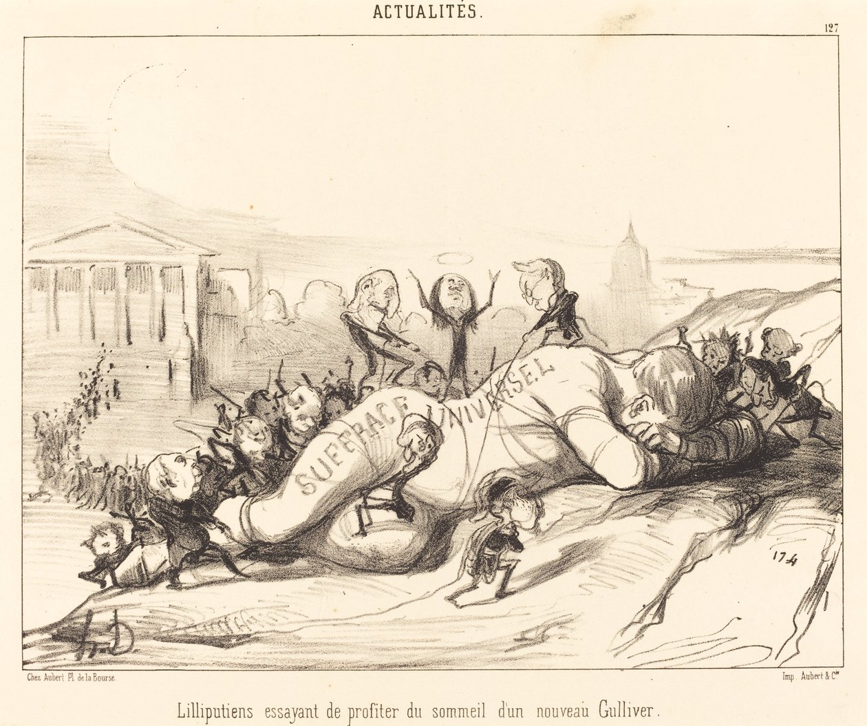 Liliputianos tentando aproveitar o sono... de Honoré Daumier