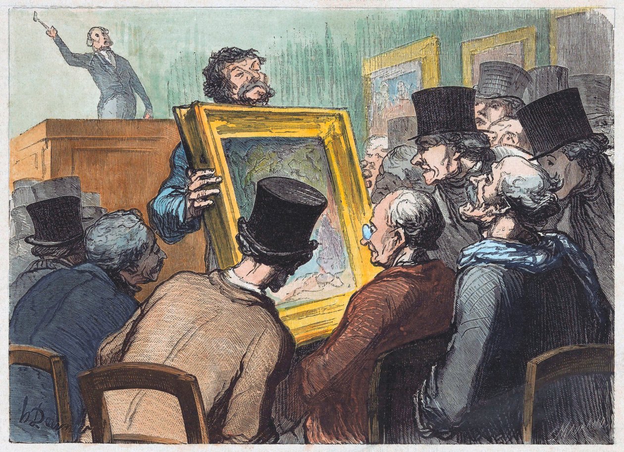 Amantes da pintura em um leilão no Hotel Bouillon de Honoré Daumier