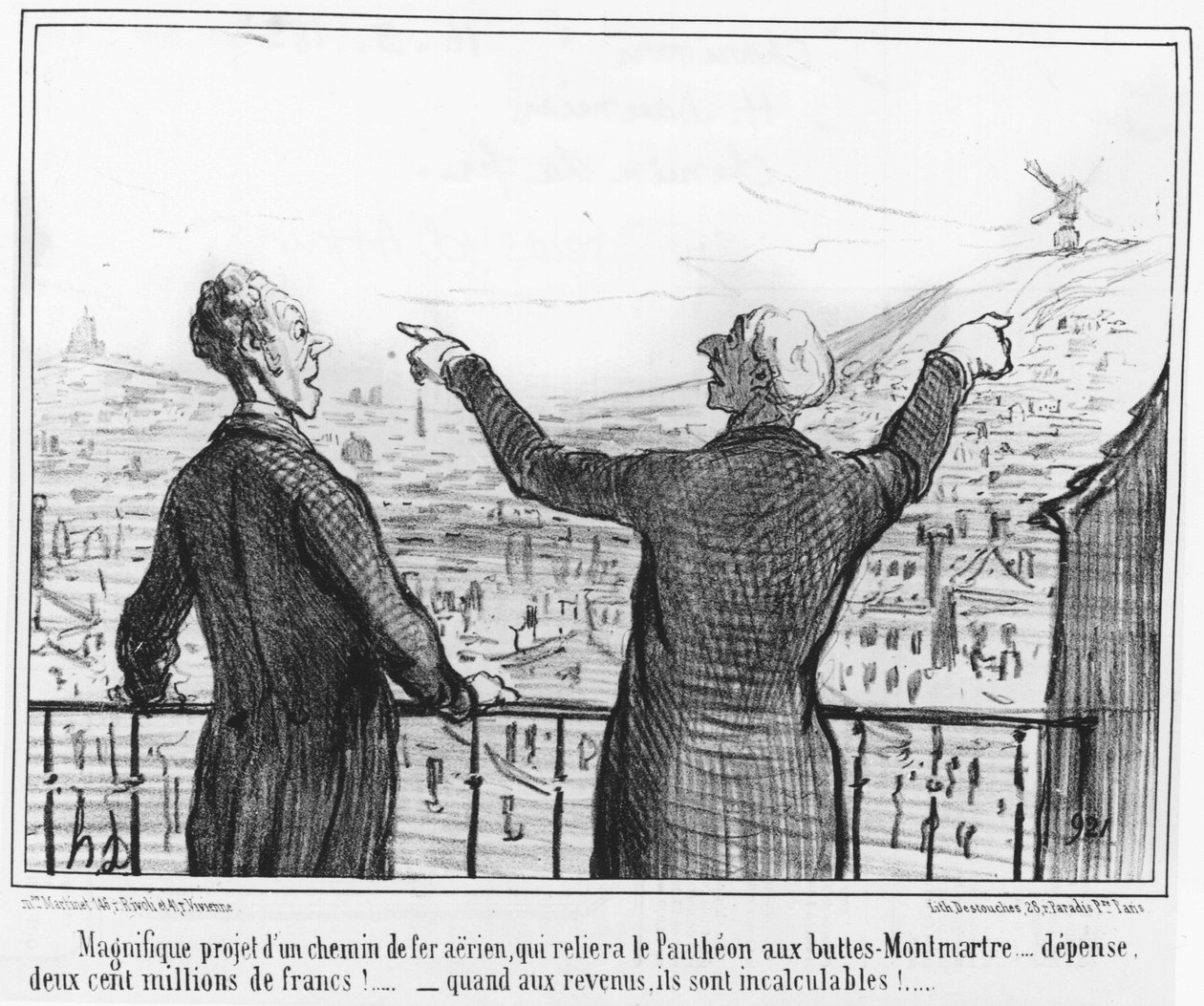 Magnífico projeto de uma ferrovia aérea, que ligará o Panteão a Buttes-Montmartre... gasta, duzentos milhões de francos!... - quando à renda, eles são icalculáveis!... : dos "Maileurs d
