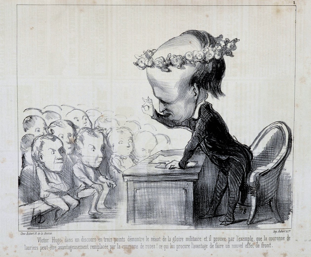 Memórias do Congresso da Paz: Victor Hugo (No. 1 da Série) - por Daumier, em "Charivari" de 06/09/1849 de Honoré Daumier
