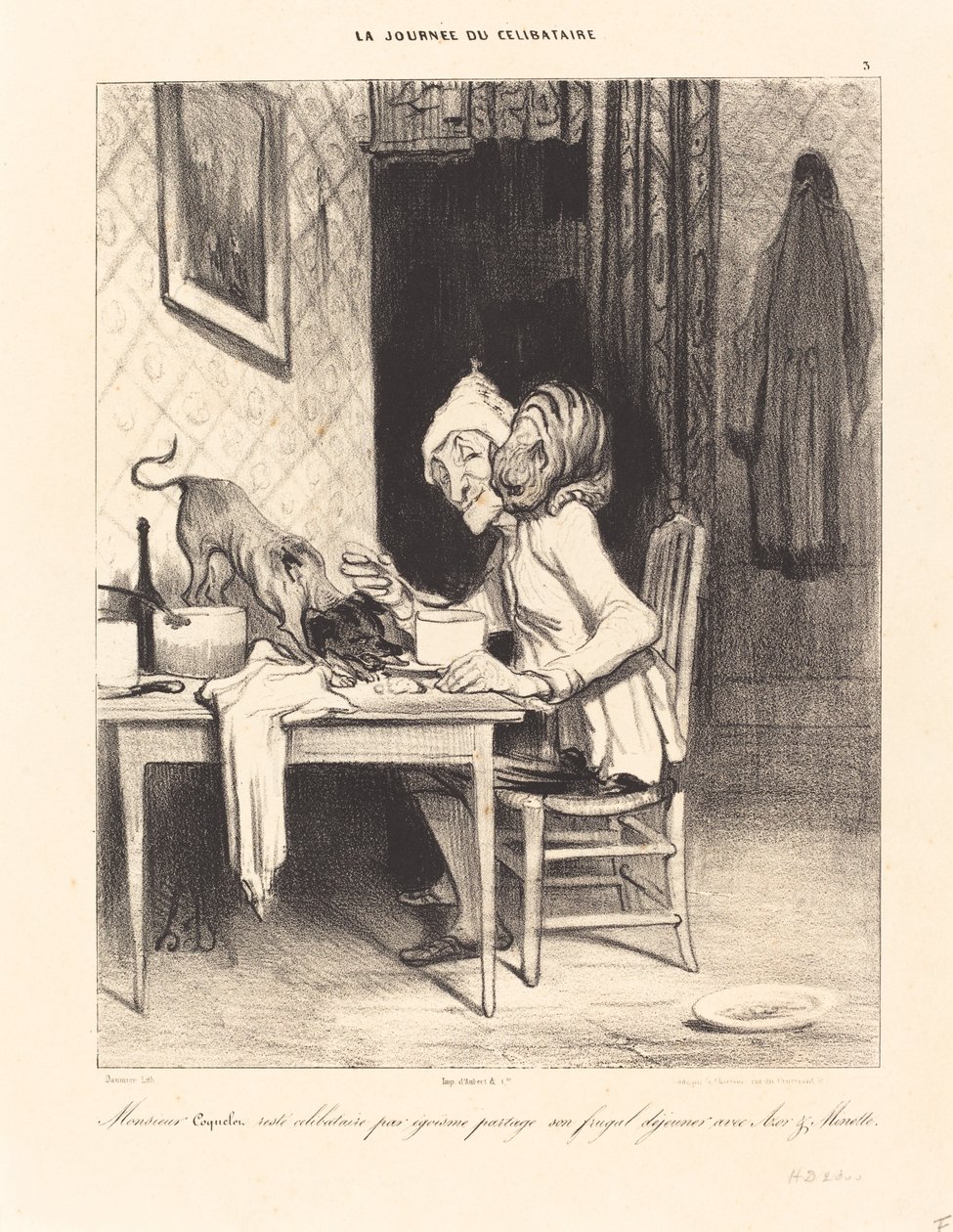 Monsieur Coquelet... compartilha seu... almoço de Honoré Daumier