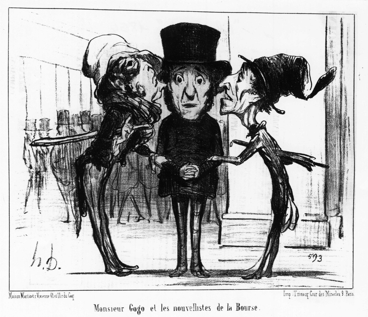 Monsieur Gogo e as listas de notícias da Bolsa: série de desenhos animados tirados de "News", na bolsa e um gogo de Honore Daumier (1808-1879). "Charivari". de Honoré Daumier