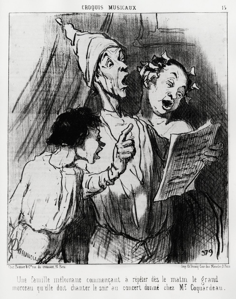 Esboços musicais: uma família melomaníaca começa a repetir pela manhã a grande canção que tinham de cantar à noite no concerto dado ao Sr. Coquardeau. Illustration d