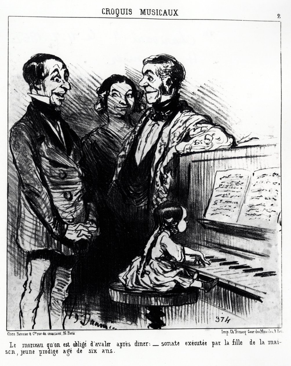Esboços musicais: a canção que você é obrigado a engolir depois do jantar: sonata executada pela filha da casa, uma jovem prodígio de seis anos. Illustration d