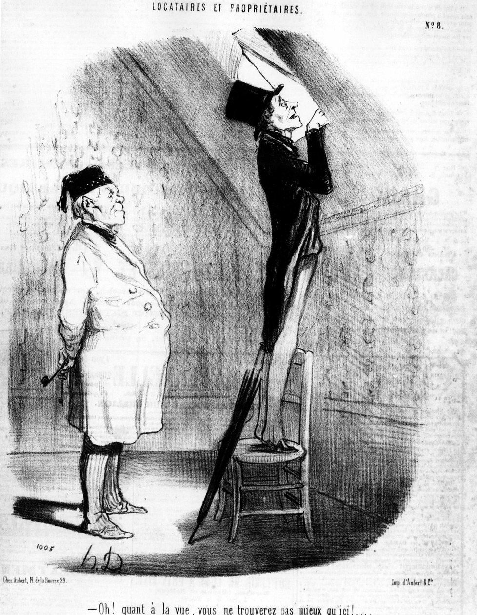 Oh! Quanto à vista, não vai encontrar melhor do que aqui!... , retirado de "Tenants et Owners", série de desenhos animados de Honore Daumier (1808-1879). "Charivari" de Honoré Daumier