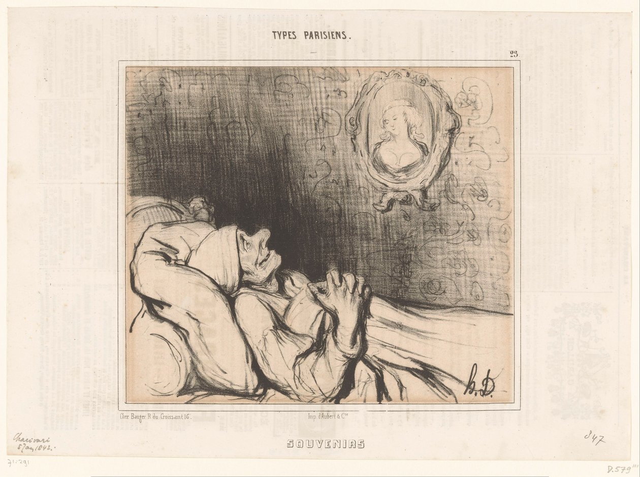 Homem velho na cama olha para o retrato de uma jovem mulher
Lembranças (título sobre o objecto)
Tipos parisienses (título da série)
Tipos parisienses (título da série sobre o objecto) de Honoré Daumier