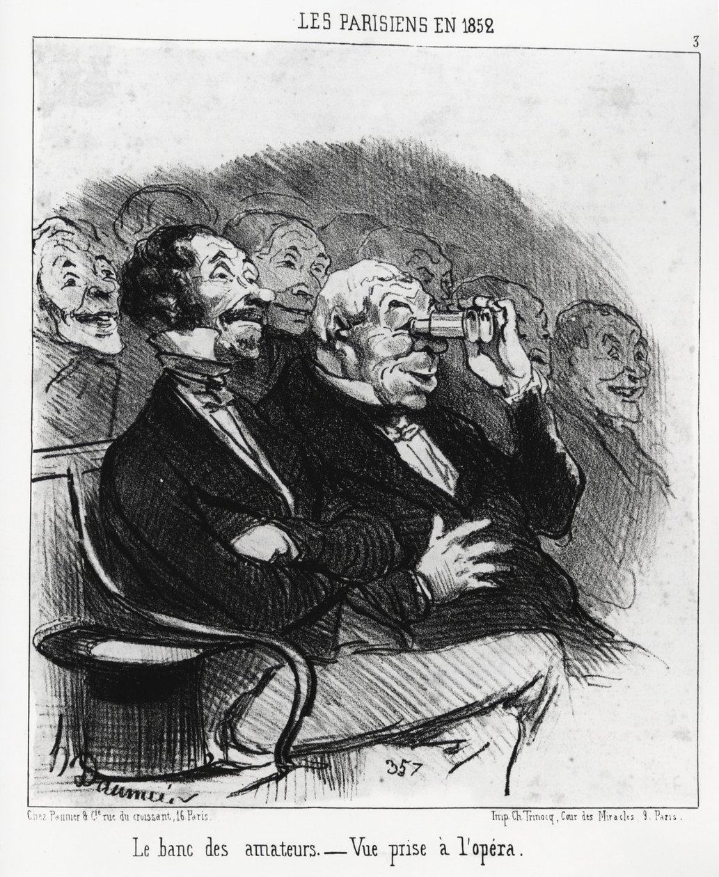Parisienses em 1852: o banco dos amadores, vista da ópera. Illustration d