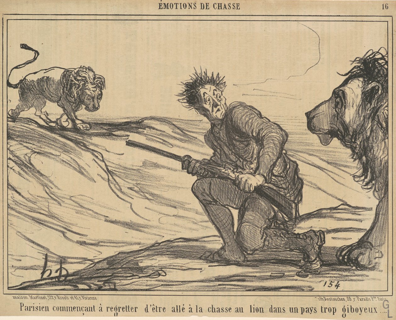 Parisiense começando a se arrepender... a caça ao leão... de Honoré Daumier