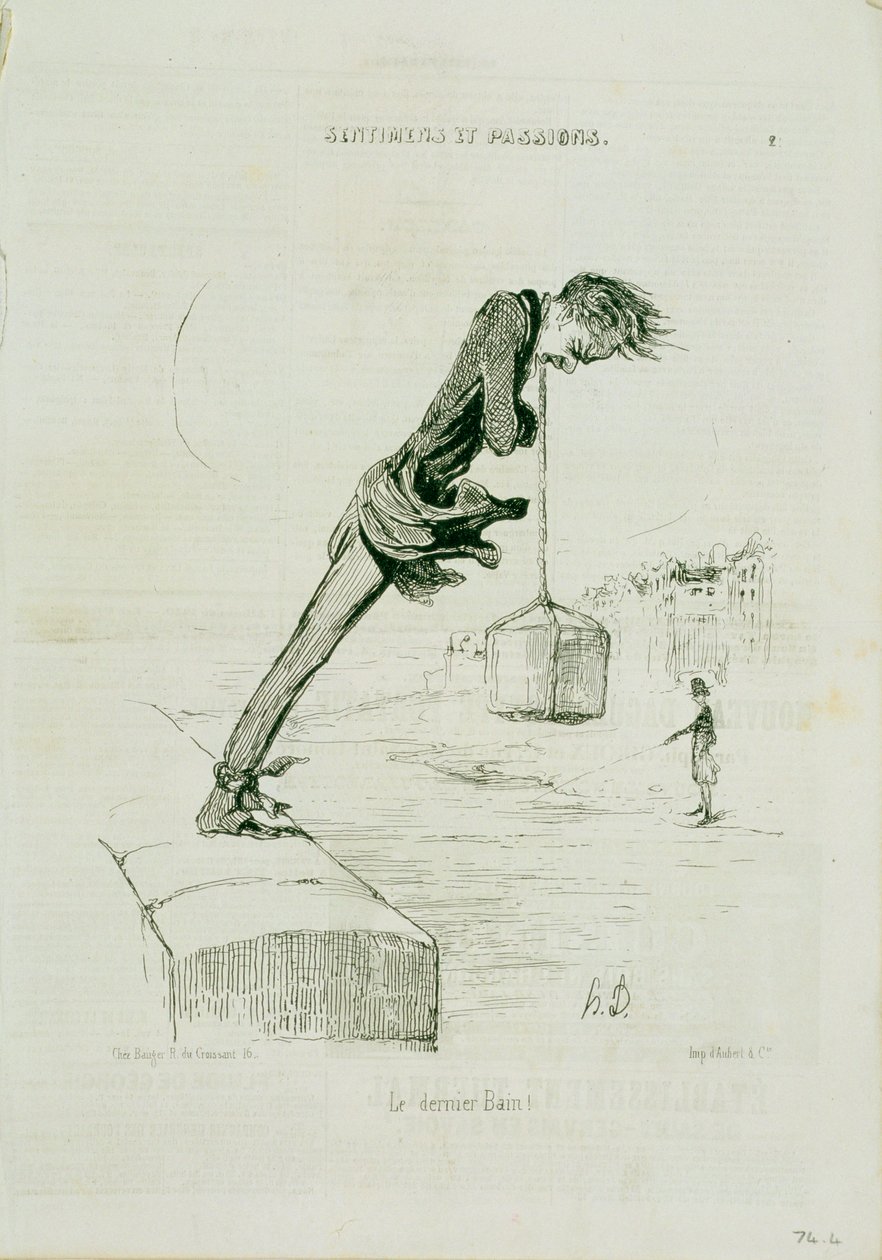 Placa 74.4 Sentimentos e Paixões: &39;The Last Bath&39;, da revista &39;Charivari&39;, publicada pela Aubert und Co., c.1832-1860 de Honoré Daumier